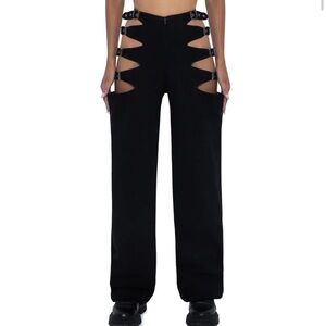 DeFi Jeans Edgy Strappy Wide Leg Cut Out Denim Limited Edition Black Size XS